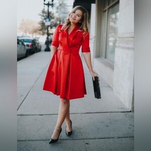 NWT Gal Meets Glam Collection Ruby Red Satin Christmas Holiday Dress 6 Petite